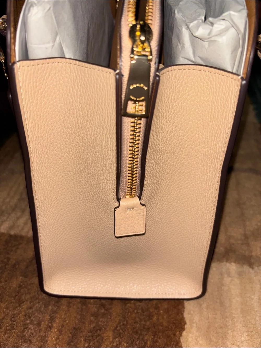 Coach Two-Tone Pebble Leather Satchel in Light Pink and Beige